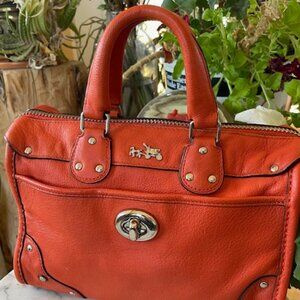 Coach Rhyder 24 Satchel 33690 in Vibrant Orange Coral Leather
